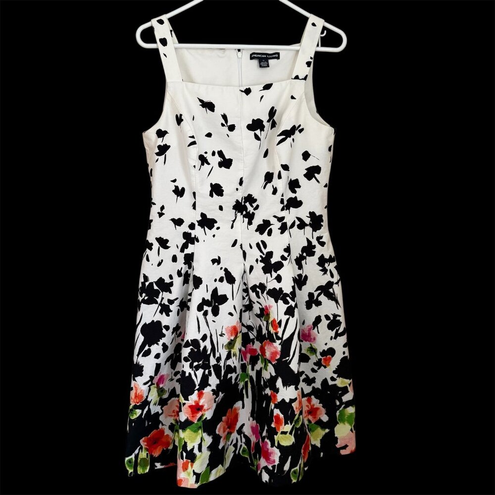 American Living Floral Fit & Flare Dress‎ Size 12 Square Neck Sleeveless Easter - Picture 9 of 9